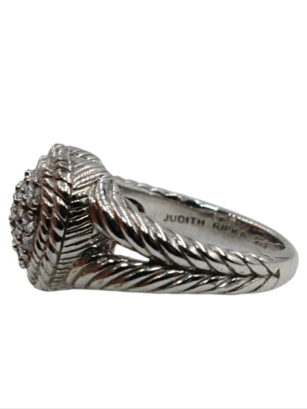 Authentic Judith Ripka Diamond Simulant Ring Rope Design Sterling Silver Size 7! - Picture 2 of 3